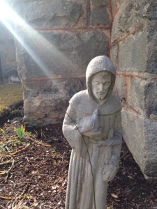 Statue of St. Francis in the corner of the churchyard Episcopal Church of the Advent Spartanburg, SC